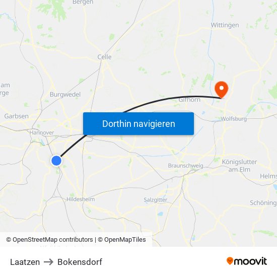 Laatzen to Bokensdorf map