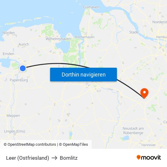 Leer (Ostfriesland) to Bomlitz map