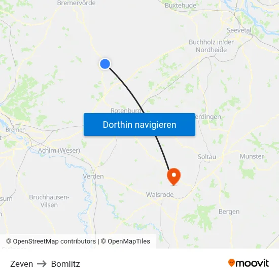 Zeven to Bomlitz map