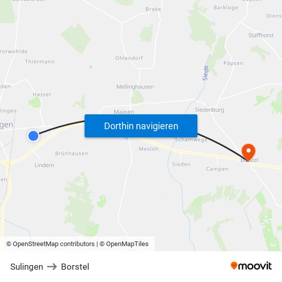 Sulingen to Borstel map