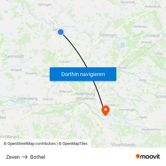 Zeven to Bothel map