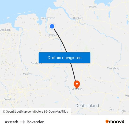 Axstedt to Bovenden map