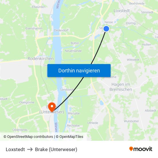 Loxstedt to Brake (Unterweser) map