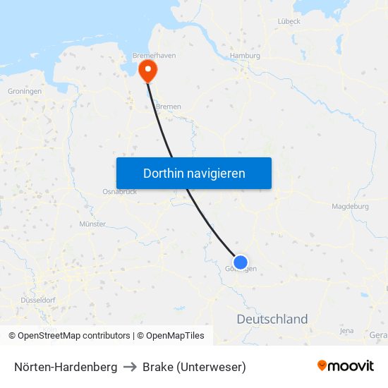 Nörten-Hardenberg to Brake (Unterweser) map