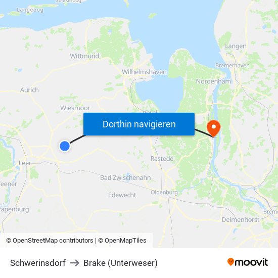 Schwerinsdorf to Brake (Unterweser) map