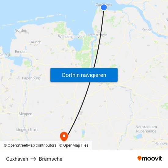 Cuxhaven to Bramsche map