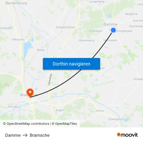 Damme to Bramsche map
