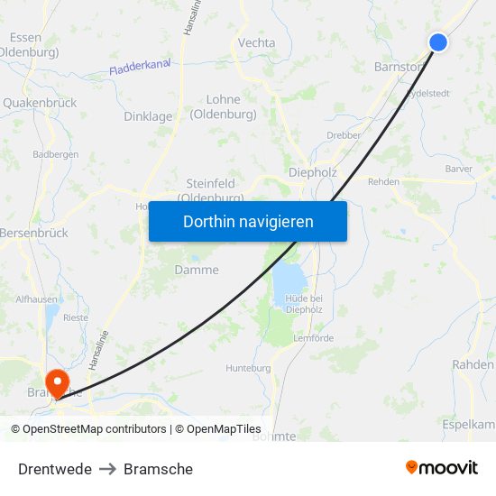 Drentwede to Bramsche map