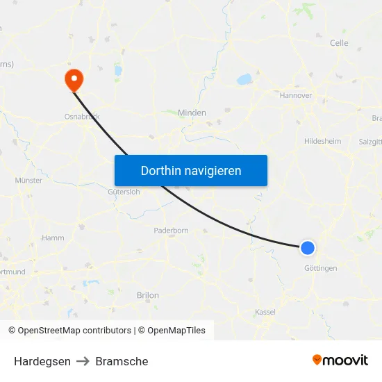Hardegsen to Bramsche map