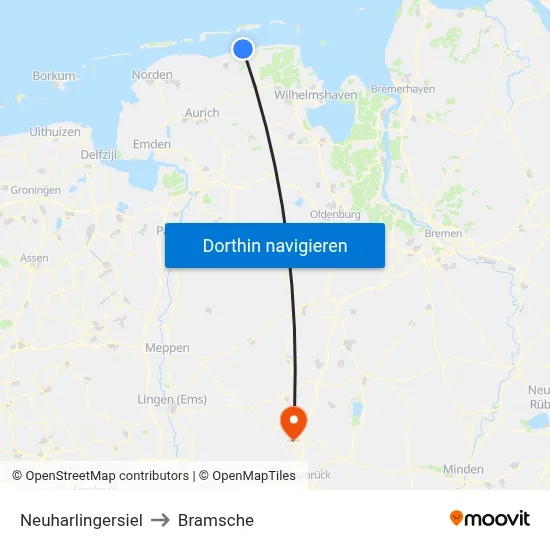 Neuharlingersiel to Bramsche map