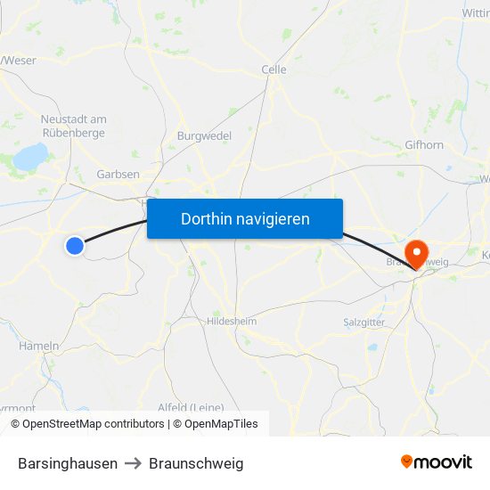 Barsinghausen to Braunschweig map