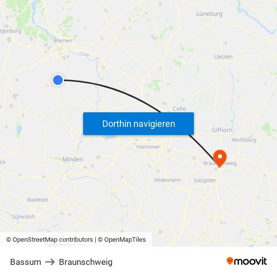 Bassum to Braunschweig map