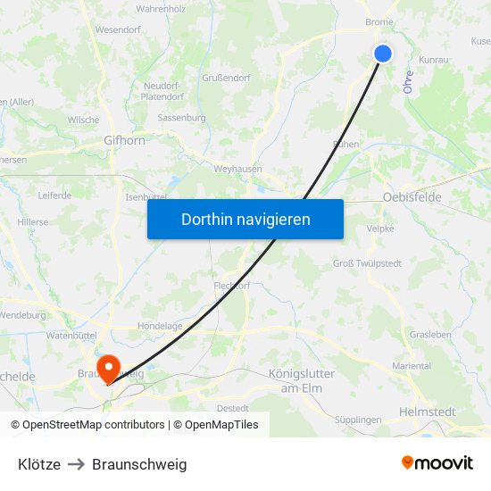 Klötze to Braunschweig map