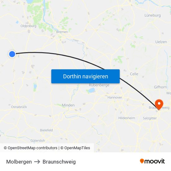 Molbergen to Braunschweig map