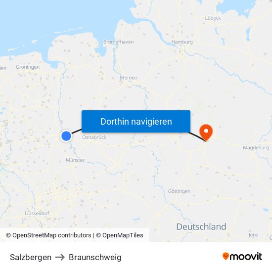 Salzbergen to Braunschweig map