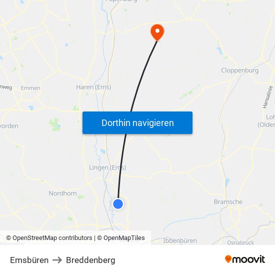 Emsbüren to Breddenberg map