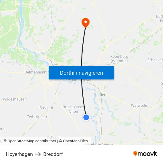 Hoyerhagen to Breddorf map