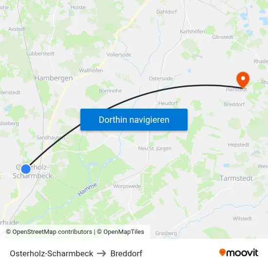 Osterholz-Scharmbeck to Breddorf map