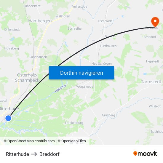 Ritterhude to Breddorf map