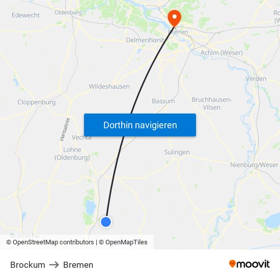 Brockum to Bremen map