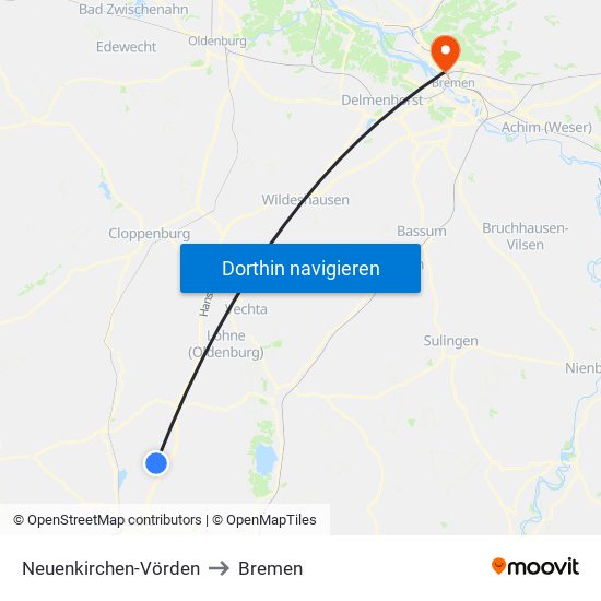 Neuenkirchen-Vörden to Bremen map