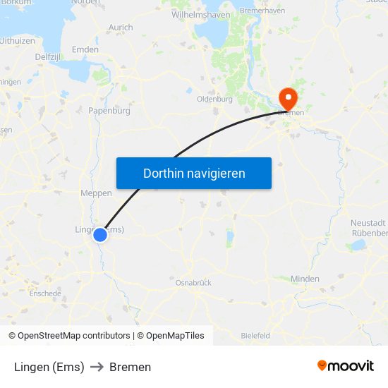 Lingen (Ems) to Bremen map