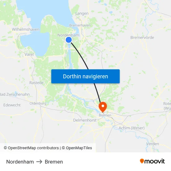 Nordenham to Bremen map