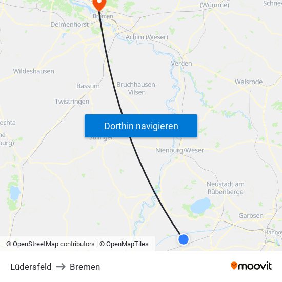 Lüdersfeld to Bremen map