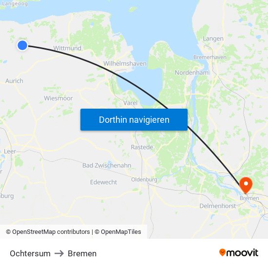 Ochtersum to Bremen map