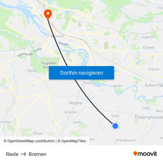 Riede to Bremen map