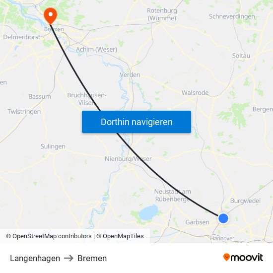 Langenhagen to Bremen map