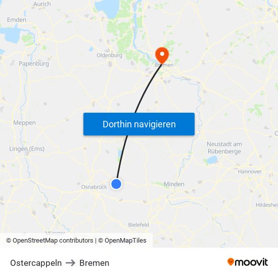 Ostercappeln to Bremen map