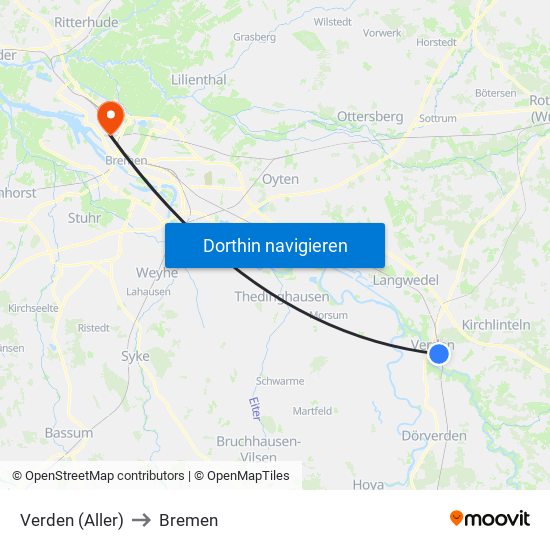 Verden (Aller) to Bremen map