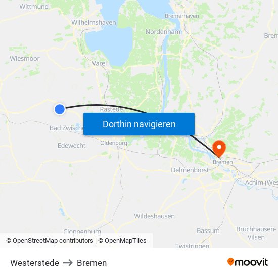 Westerstede to Bremen map