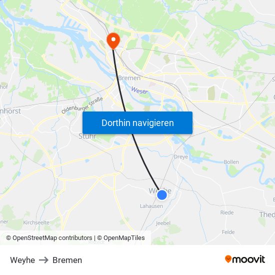 Weyhe to Bremen map