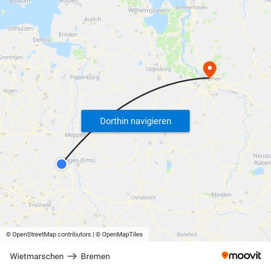 Wietmarschen to Bremen map