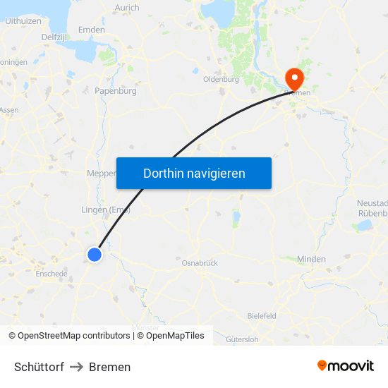 Schüttorf to Bremen map