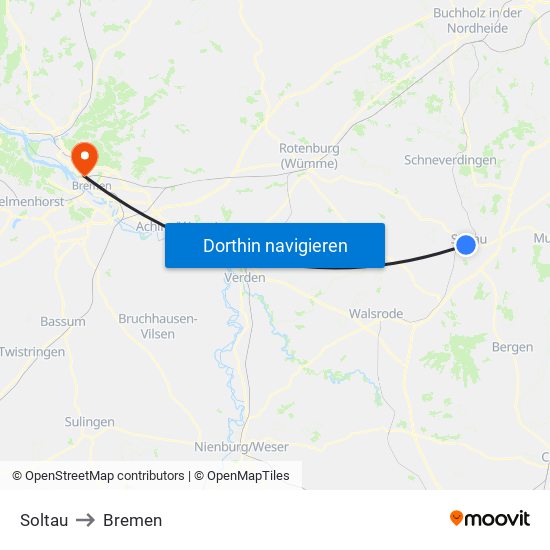 Soltau to Bremen map