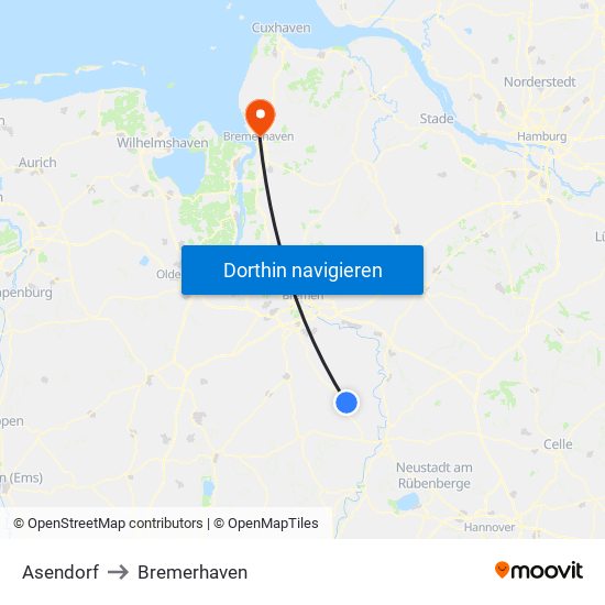 Asendorf to Bremerhaven map