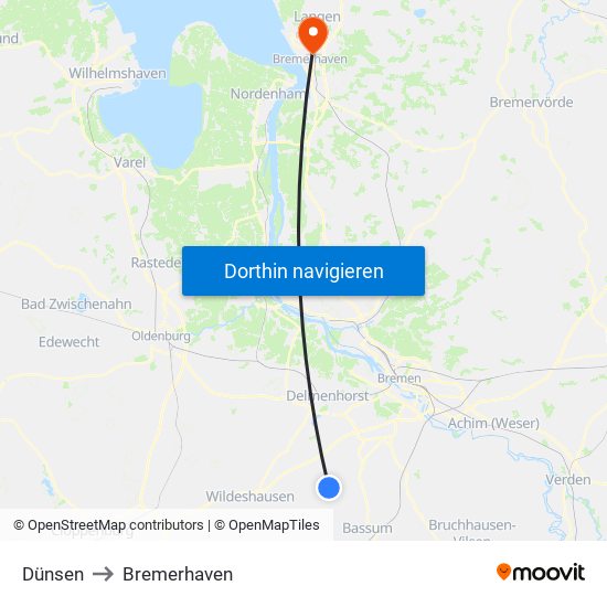 Dünsen to Bremerhaven map