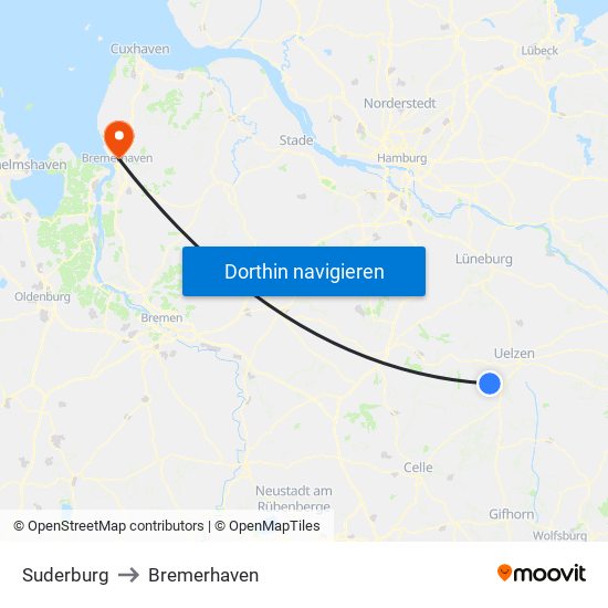 Suderburg to Bremerhaven map
