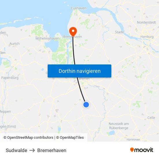 Sudwalde to Bremerhaven map