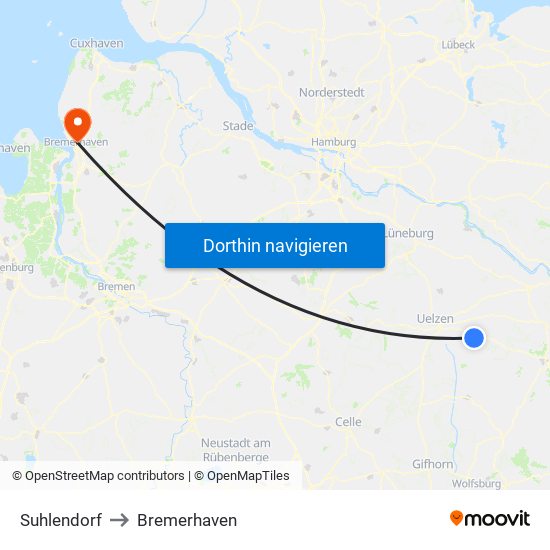 Suhlendorf to Bremerhaven map