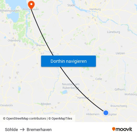 Söhlde to Bremerhaven map