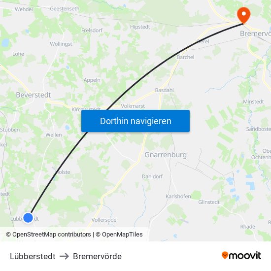 Lübberstedt to Bremervörde map