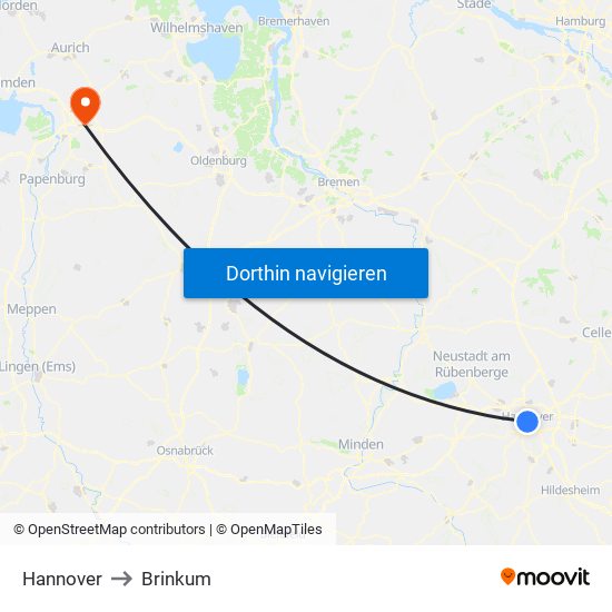 Hannover to Brinkum map