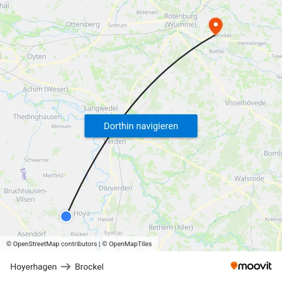Hoyerhagen to Brockel map