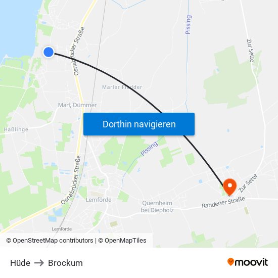 Hüde to Brockum map