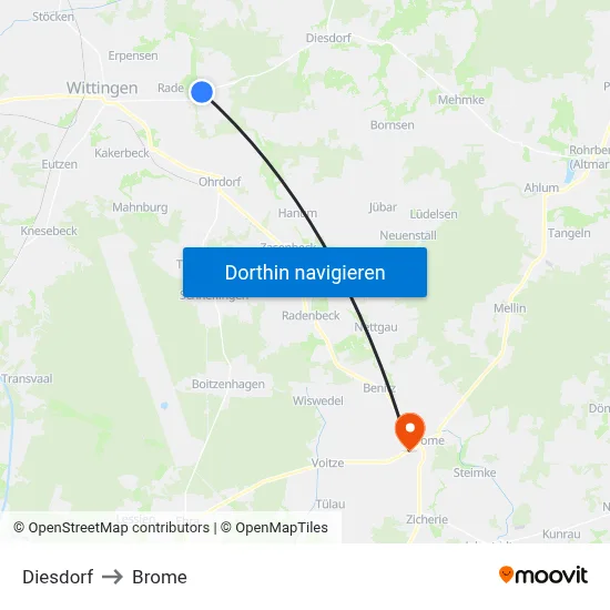 Diesdorf to Brome map