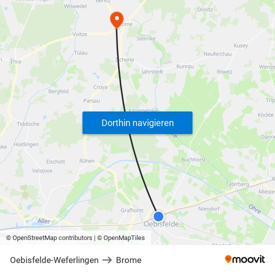 Oebisfelde-Weferlingen to Brome map